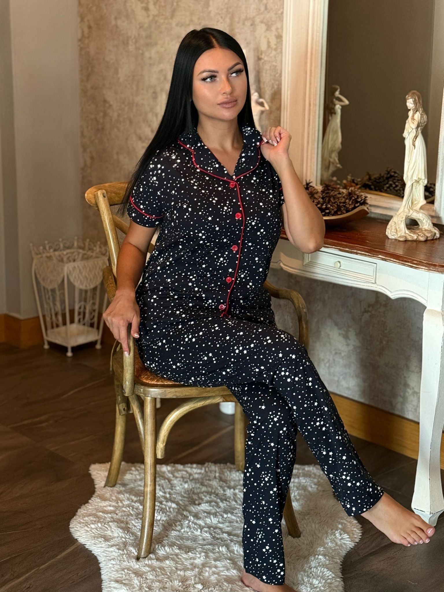 Star Mood – Pamuklu Kısa Kol Yıldızlı Pijama - Görsel 2