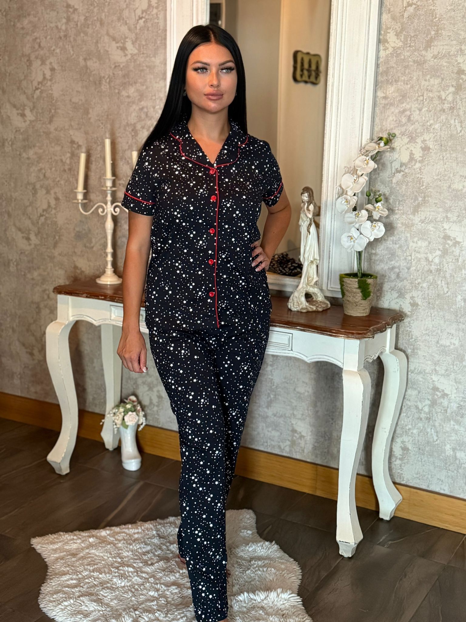 Star Mood – Pamuklu Kısa Kol Yıldızlı Pijama - Görsel 3