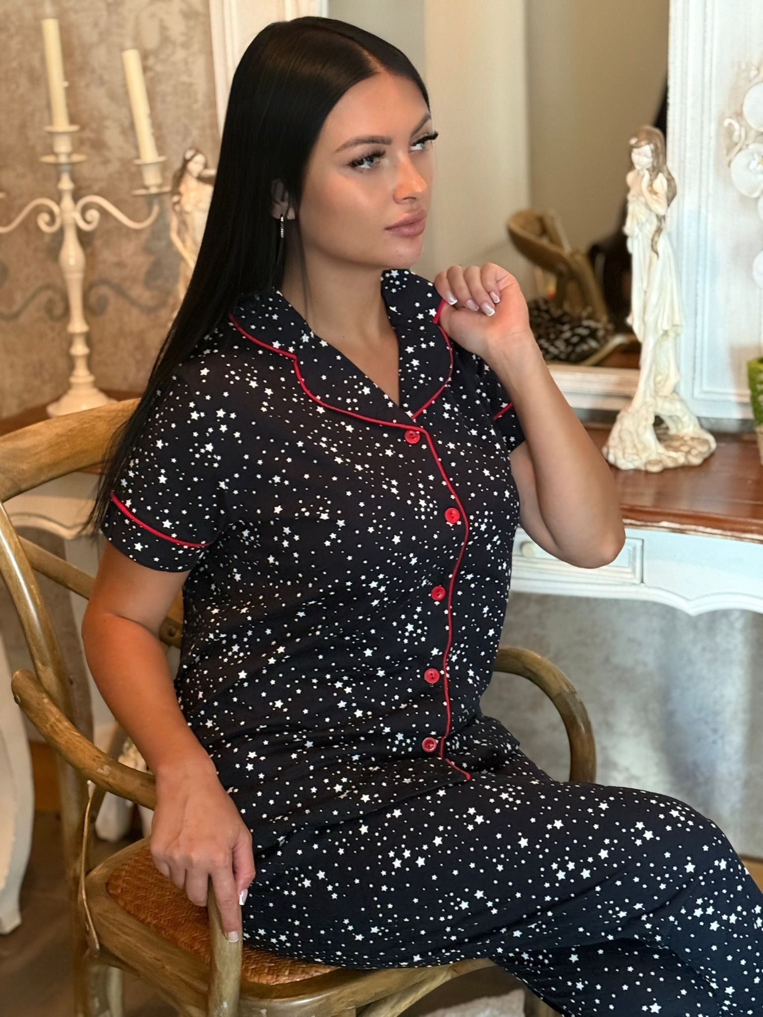 Star Mood – Pamuklu Kısa Kol Yıldızlı Pijama - Görsel 5