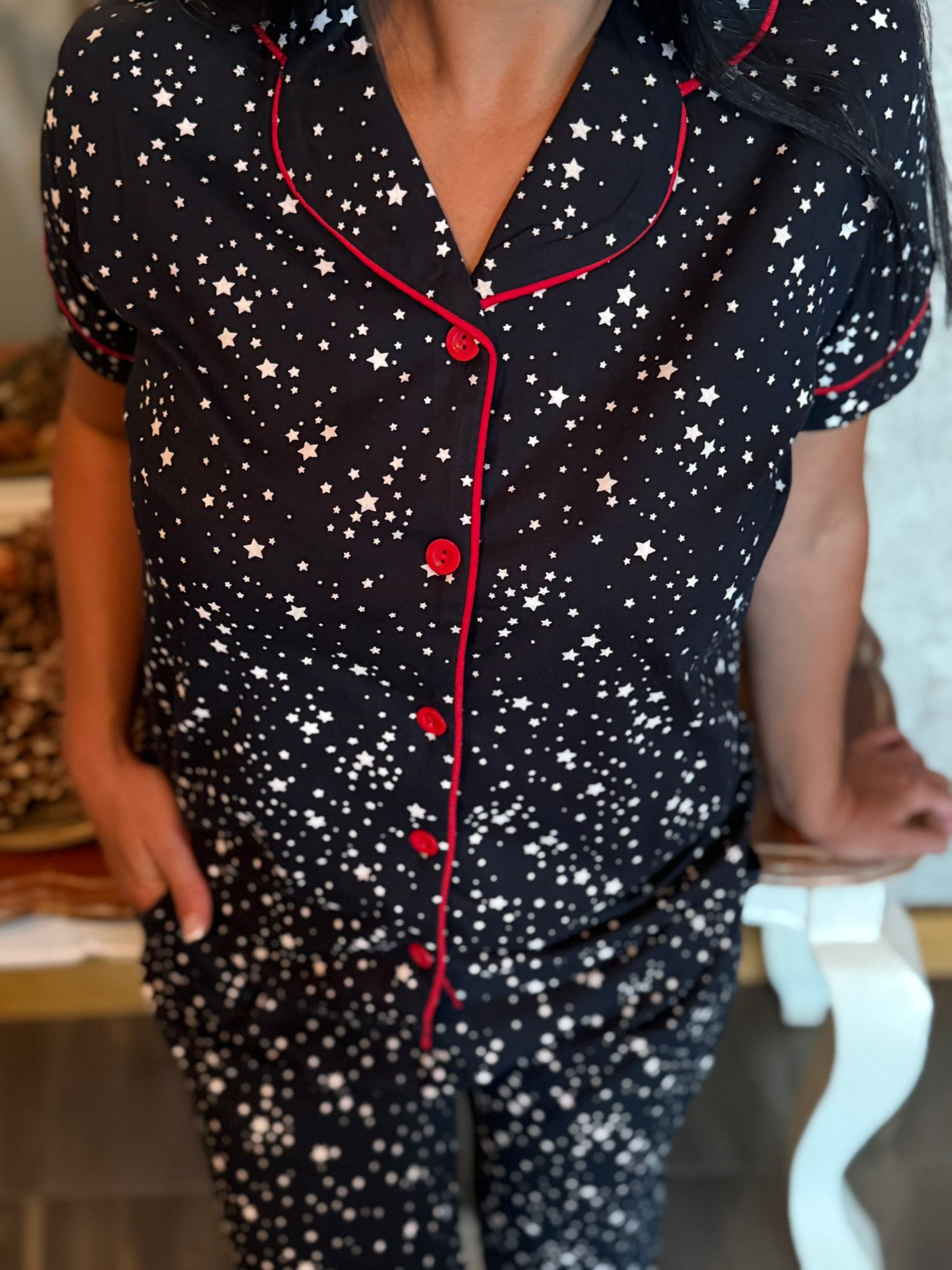 Star Mood – Pamuklu Kısa Kol Yıldızlı Pijama - Görsel 7