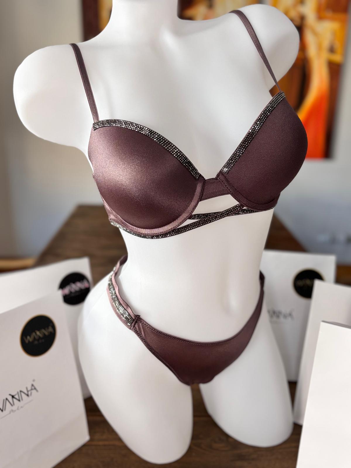 Kahve Işıltısı – Taş Şeritli Mikro Kumaş Sütyen Takımı - Görsel 4